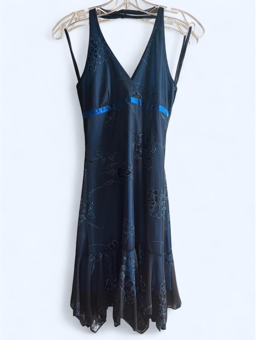Taboo Black & blue floral sparkly halter dress